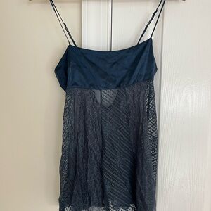 Vtg Victoria's Secret Blue Lace Camisole Slip